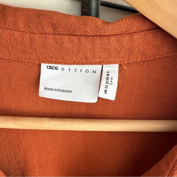 ASOS DESIGN Women’s Oversized Linen Blend Rust Button-Down Shirt Size 18 Fall - Picture 5 of 9